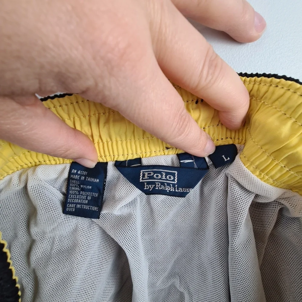 Polo Ralph Lauren Mens Black Swim Trunks Yellow Pony Logo Mesh Lined Large